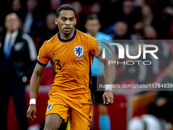 Netherlands defender Jurrien Timber participates in the match between the Netherlands and Hungary at the Johan Cruijff ArenA for the UEFA Na...