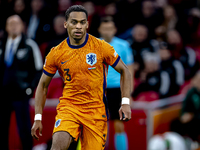 Netherlands defender Jurrien Timber participates in the match between the Netherlands and Hungary at the Johan Cruijff ArenA for the UEFA Na...