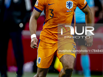 Netherlands defender Jurrien Timber participates in the match between the Netherlands and Hungary at the Johan Cruijff ArenA for the UEFA Na...