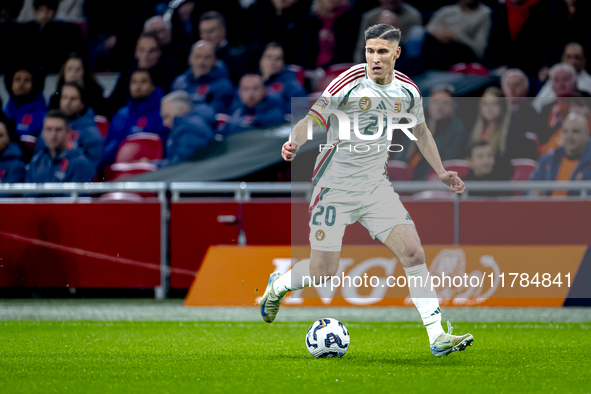 Hungary forward Roland Sallai participates in the match between the Netherlands and Hungary at the Johan Cruijff ArenA for the UEFA Nations...