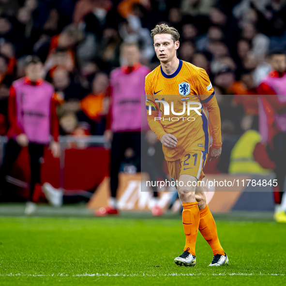 Netherlands midfielder Frenkie de Jong participates in the match between the Netherlands and Hungary at the Johan Cruijff ArenA for the UEFA...