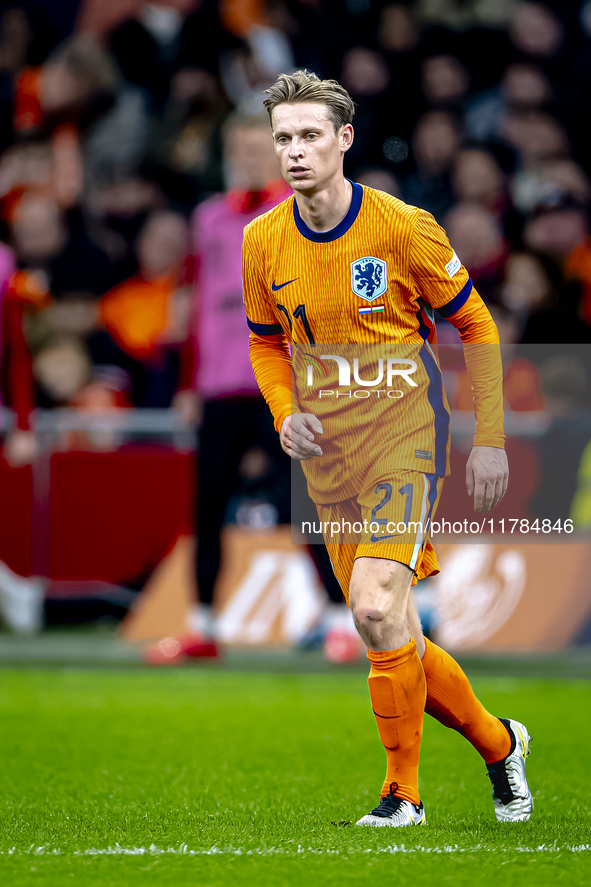 Netherlands midfielder Frenkie de Jong participates in the match between the Netherlands and Hungary at the Johan Cruijff ArenA for the UEFA...