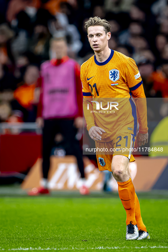 Netherlands midfielder Frenkie de Jong participates in the match between the Netherlands and Hungary at the Johan Cruijff ArenA for the UEFA...