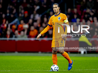 Netherlands defender Virgil van Dijk participates in the match between the Netherlands and Hungary at the Johan Cruijff ArenA for the UEFA N...