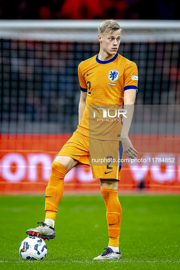 Netherlands defender Jan-Paul van Hecke participates in the match between the Netherlands and Hungary at the Johan Cruijff ArenA for the UEF...