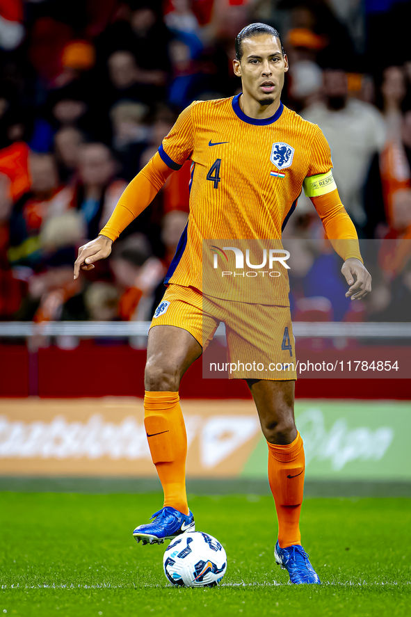 Netherlands defender Virgil van Dijk participates in the match between the Netherlands and Hungary at the Johan Cruijff ArenA for the UEFA N...