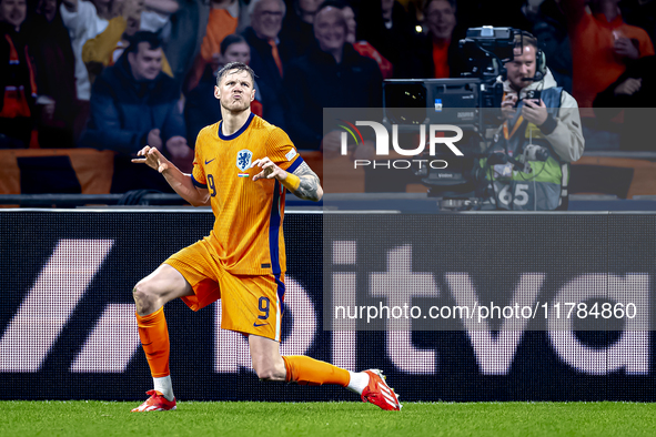 Netherlands forward Wout Weghorst celebrates the goal during the match between the Netherlands and Hungary at the Johan Cruijff ArenA for th...