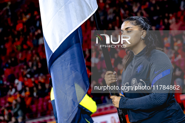 A girl with a Dutch flag attends the match between the Netherlands and Hungary at the Johan Cruijff ArenA for the UEFA Nations League - Leag...