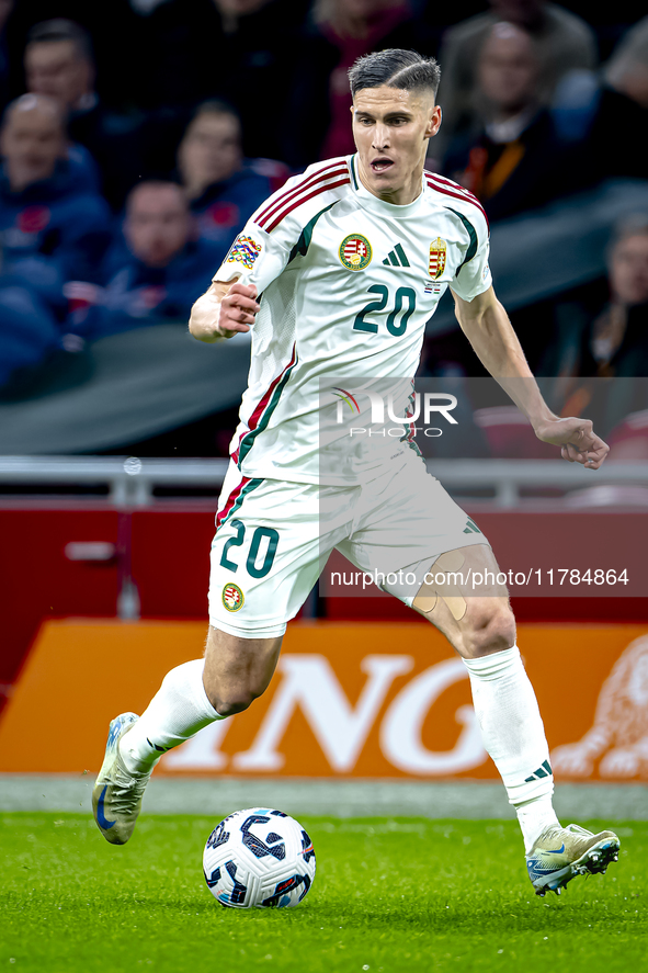 Hungary forward Roland Sallai participates in the match between the Netherlands and Hungary at the Johan Cruijff ArenA for the UEFA Nations...