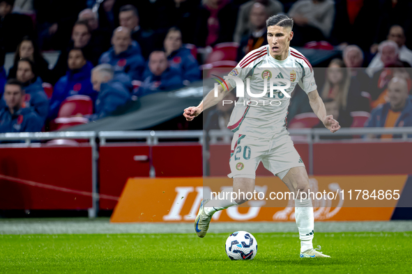 Hungary forward Roland Sallai participates in the match between the Netherlands and Hungary at the Johan Cruijff ArenA for the UEFA Nations...