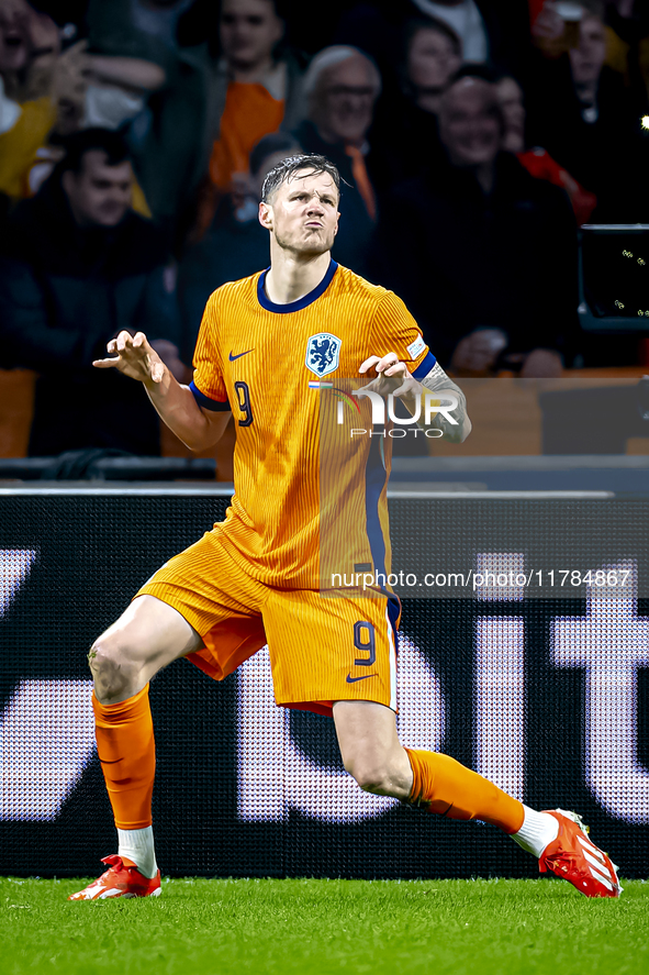 Netherlands forward Wout Weghorst celebrates the goal during the match between the Netherlands and Hungary at the Johan Cruijff ArenA for th...