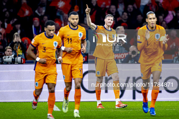 Netherlands forward Wout Weghorst celebrates the goal during the match between the Netherlands and Hungary at the Johan Cruijff ArenA for th...