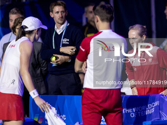 Iga Swiatek , Daria Abramowicz , Dawid Celt  during Billie Jean King Cup Finals match Poland vs Czechia in Malaga Spain on 16 November 2024....