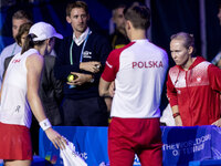 Iga Swiatek , Daria Abramowicz , Dawid Celt  during Billie Jean King Cup Finals match Poland vs Czechia in Malaga Spain on 16 November 2024....