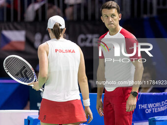 Iga Swiatek , Dawid Celt  during Billie Jean King Cup Finals match Poland vs Czechia in Malaga Spain on 16 November 2024. (