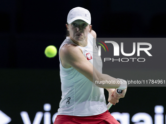 Iga Swiatek of Poland competes during the Billie Jean King Cup match between Poland and Czechia at Palacio de los Deportes Martin Carpena in...