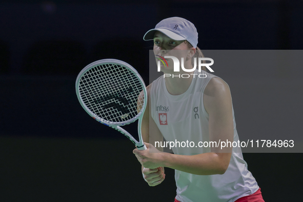 Iga Swiatek of Poland competes during the Billie Jean King Cup match between Poland and Czechia at Palacio de los Deportes Martin Carpena in...