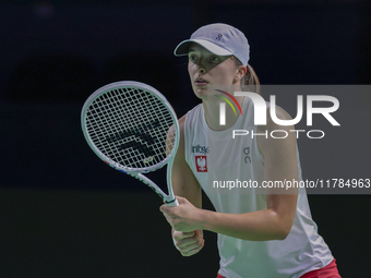 Iga Swiatek of Poland competes during the Billie Jean King Cup match between Poland and Czechia at Palacio de los Deportes Martin Carpena in...