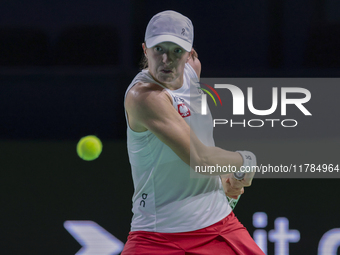 Iga Swiatek of Poland competes during the Billie Jean King Cup match between Poland and Czechia at Palacio de los Deportes Martin Carpena in...