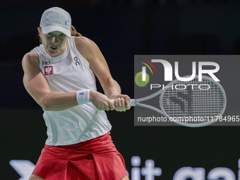 Iga Swiatek of Poland competes during the Billie Jean King Cup match between Poland and Czechia at Palacio de los Deportes Martin Carpena in...