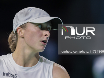 Iga Swiatek of Poland competes during the Billie Jean King Cup match between Poland and Czechia at Palacio de los Deportes Martin Carpena in...