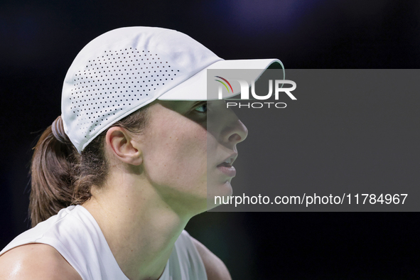 Iga Swiatek of Poland competes during the Billie Jean King Cup match between Poland and Czechia at Palacio de los Deportes Martin Carpena in...