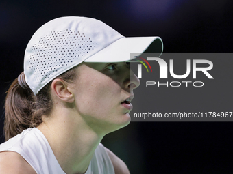 Iga Swiatek of Poland competes during the Billie Jean King Cup match between Poland and Czechia at Palacio de los Deportes Martin Carpena in...