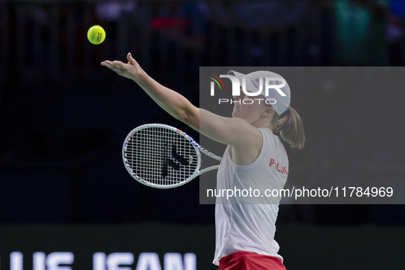 Iga Swiatek of Poland competes during the Billie Jean King Cup match between Poland and Czechia at Palacio de los Deportes Martin Carpena in...