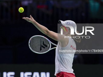 Iga Swiatek of Poland competes during the Billie Jean King Cup match between Poland and Czechia at Palacio de los Deportes Martin Carpena in...