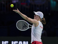 Iga Swiatek of Poland competes during the Billie Jean King Cup match between Poland and Czechia at Palacio de los Deportes Martin Carpena in...