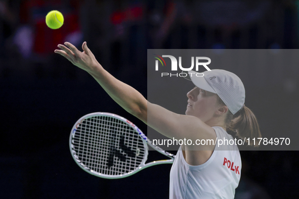 Iga Swiatek of Poland competes during the Billie Jean King Cup match between Poland and Czechia at Palacio de los Deportes Martin Carpena in...