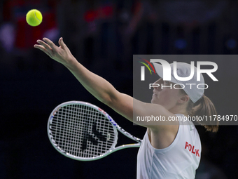 Iga Swiatek of Poland competes during the Billie Jean King Cup match between Poland and Czechia at Palacio de los Deportes Martin Carpena in...