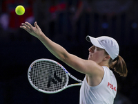 Iga Swiatek of Poland competes during the Billie Jean King Cup match between Poland and Czechia at Palacio de los Deportes Martin Carpena in...