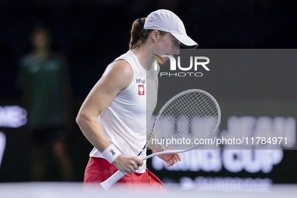 Iga Swiatek of Poland competes during the Billie Jean King Cup match between Poland and Czechia at Palacio de los Deportes Martin Carpena in...