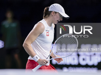 Iga Swiatek of Poland competes during the Billie Jean King Cup match between Poland and Czechia at Palacio de los Deportes Martin Carpena in...