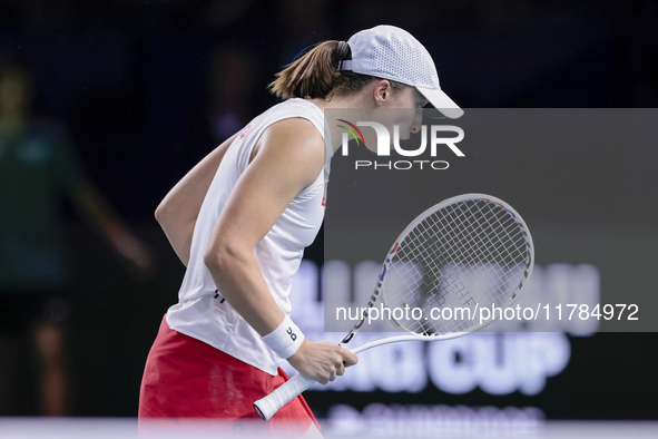 Iga Swiatek of Poland competes during the Billie Jean King Cup match between Poland and Czechia at Palacio de los Deportes Martin Carpena in...