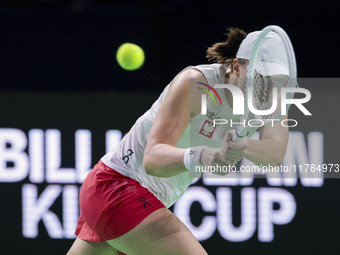 Iga Swiatek of Poland competes during the Billie Jean King Cup match between Poland and Czechia at Palacio de los Deportes Martin Carpena in...