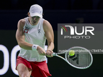 Iga Swiatek of Poland competes during the Billie Jean King Cup match between Poland and Czechia at Palacio de los Deportes Martin Carpena in...