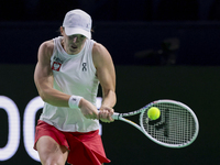 Iga Swiatek of Poland competes during the Billie Jean King Cup match between Poland and Czechia at Palacio de los Deportes Martin Carpena in...