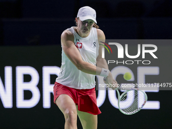 Iga Swiatek of Poland competes during the Billie Jean King Cup match between Poland and Czechia at Palacio de los Deportes Martin Carpena in...