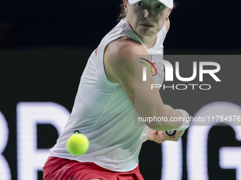 Iga Swiatek of Poland competes during the Billie Jean King Cup match between Poland and Czechia at Palacio de los Deportes Martin Carpena in...