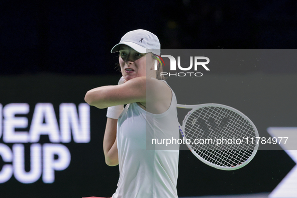 Iga Swiatek of Poland competes during the Billie Jean King Cup match between Poland and Czechia at Palacio de los Deportes Martin Carpena in...