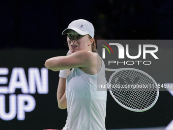 Iga Swiatek of Poland competes during the Billie Jean King Cup match between Poland and Czechia at Palacio de los Deportes Martin Carpena in...