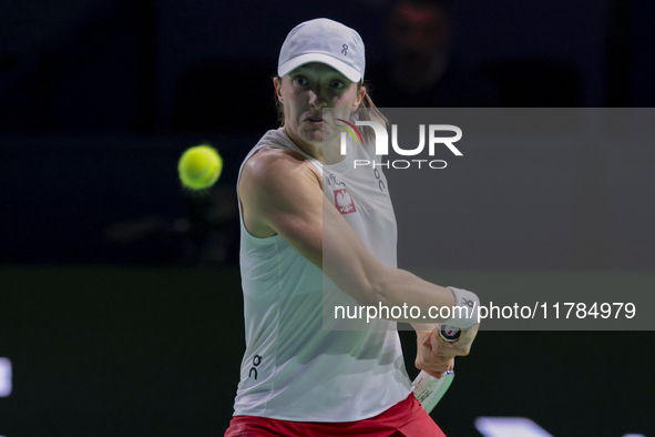 Iga Swiatek of Poland competes during the Billie Jean King Cup match between Poland and Czechia at Palacio de los Deportes Martin Carpena in...