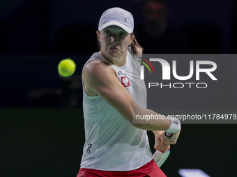 Iga Swiatek of Poland competes during the Billie Jean King Cup match between Poland and Czechia at Palacio de los Deportes Martin Carpena in...