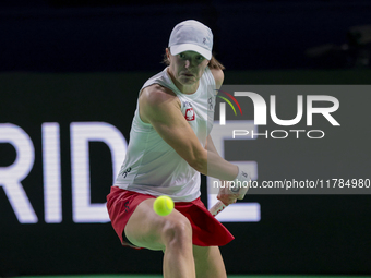 Iga Swiatek of Poland competes during the Billie Jean King Cup match between Poland and Czechia at Palacio de los Deportes Martin Carpena in...