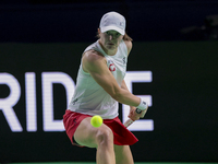 Iga Swiatek of Poland competes during the Billie Jean King Cup match between Poland and Czechia at Palacio de los Deportes Martin Carpena in...