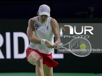 Iga Swiatek of Poland competes during the Billie Jean King Cup match between Poland and Czechia at Palacio de los Deportes Martin Carpena in...