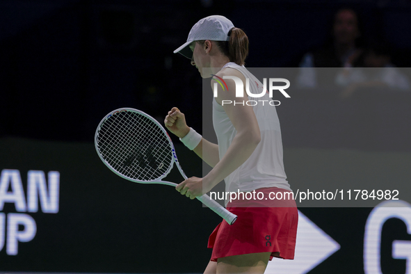 Iga Swiatek of Poland competes during the Billie Jean King Cup match between Poland and Czechia at Palacio de los Deportes Martin Carpena in...