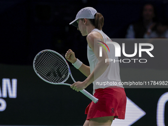 Iga Swiatek of Poland competes during the Billie Jean King Cup match between Poland and Czechia at Palacio de los Deportes Martin Carpena in...